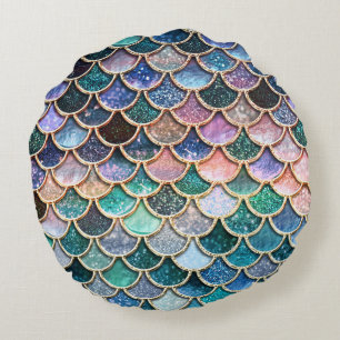 Luxury multicolor Glitter Mermaid Scales Round Cushion