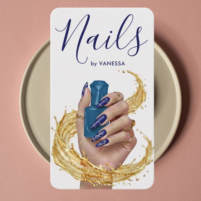 Luxury Nail Artist Manicurist Cobalt Blue Gold Business Card (Creator Uploaded)