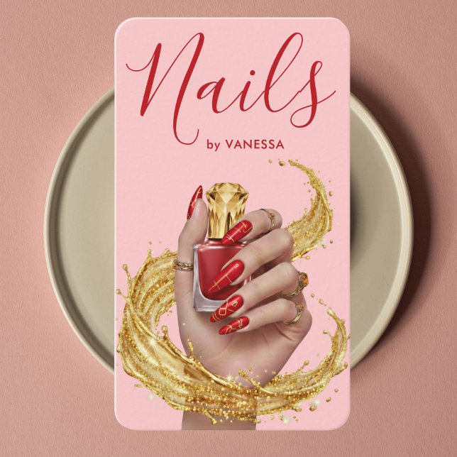 Luxury Nail Artist Manicurist Pink & Gold Nail Art Business Card (Creator Uploaded)