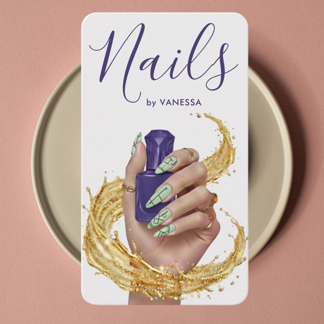 Luxury Nail Artist Manicurist Pistachio Lilac Gold Business Card (Creator Uploaded)