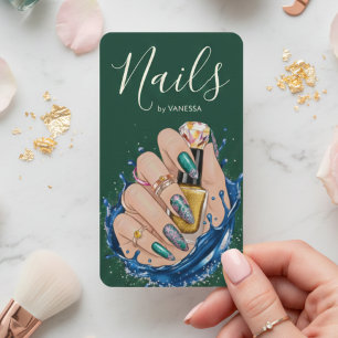 Luxury Nail Studio Dark Green Manicurist Artist Business Card