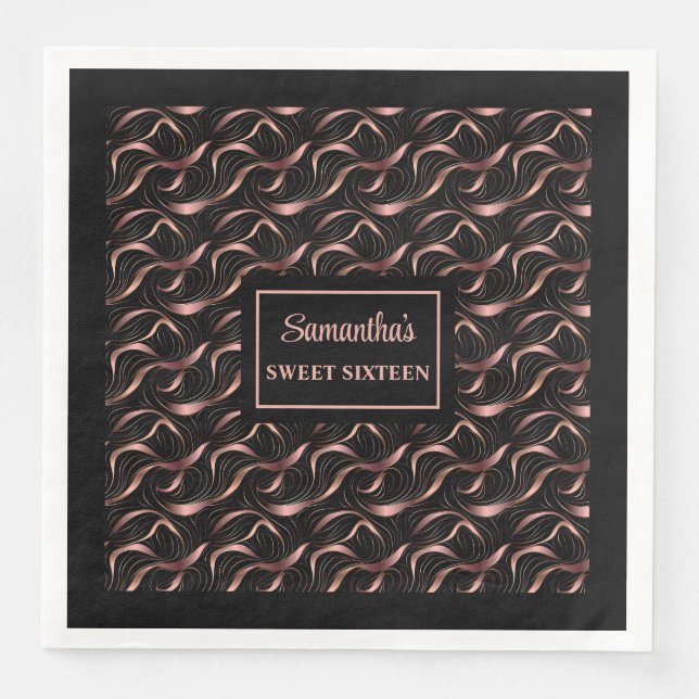Luxury Napkins Shimmering Rose Gold and Black (Front)