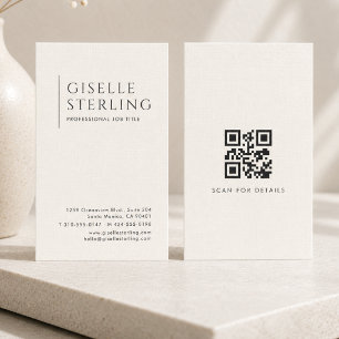 Luxury Natural Ivory Linen QR Code Business Card