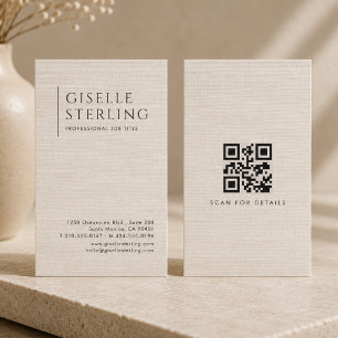 Luxury Natural Linen QR Code Business Card