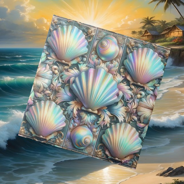 Luxury Nautical Decor | Opal Seashells Beach House Ceramic Tile (Creator Uploaded)
