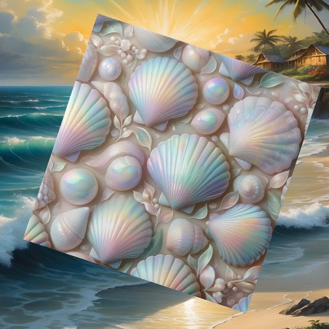Luxury Nautical Decor | Opal Seashells Beach House Ceramic Tile (Creator Uploaded)