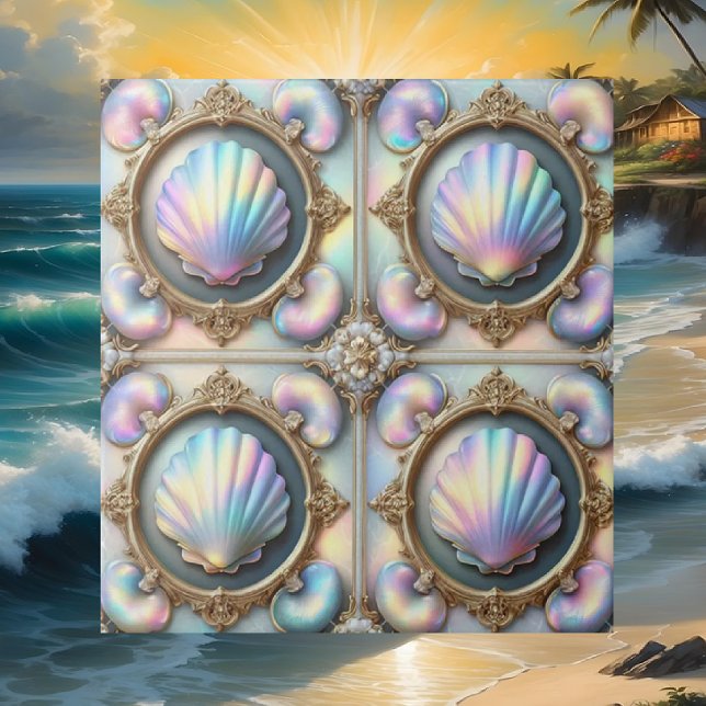 Luxury Nautical Decor | Opal Seashells Beach House Ceramic Tile (Creator Uploaded)