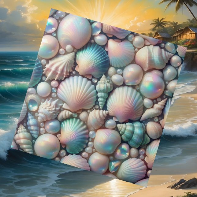 Luxury Nautical Decor | Opal Seashells Beach House Ceramic Tile (Creator Uploaded)