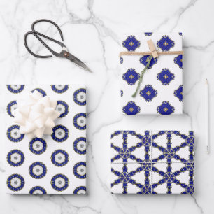 Luxury Nautical Sapphire Blue & White Patterned  Wrapping Paper Sheet