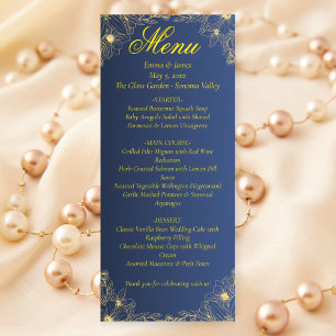 Luxury Navy and Gold Floral Wedding Menu Card