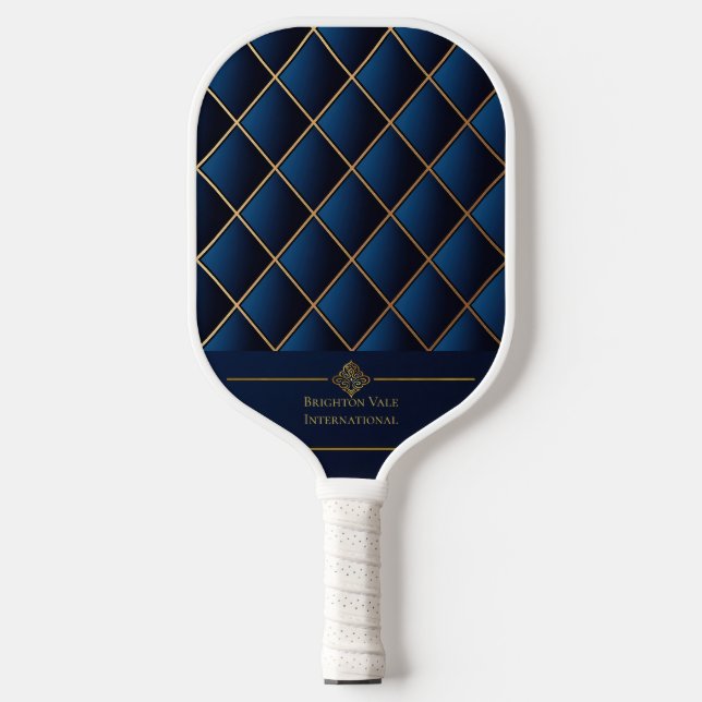 Luxury Navy and Gold Geometric Personalised Pickleball Paddle (Front)