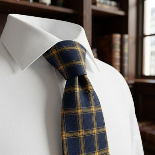 Luxury Navy and Gold Plaid Tie