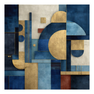 Luxury Navy Beige Gold Geometric Composition Photo Print