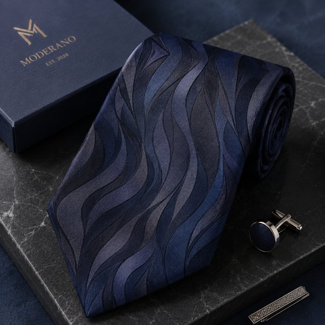 Luxury Navy Blue Abstract Wave Tie (Creator Uploaded)