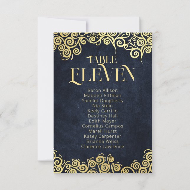  Luxury Navy Blue And Gold Flourish Winter Wedding Invitation (Front)
