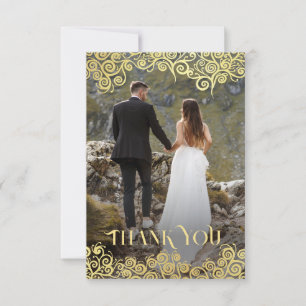  Luxury Navy Blue And Gold Flourish Winter Wedding Thank You Card