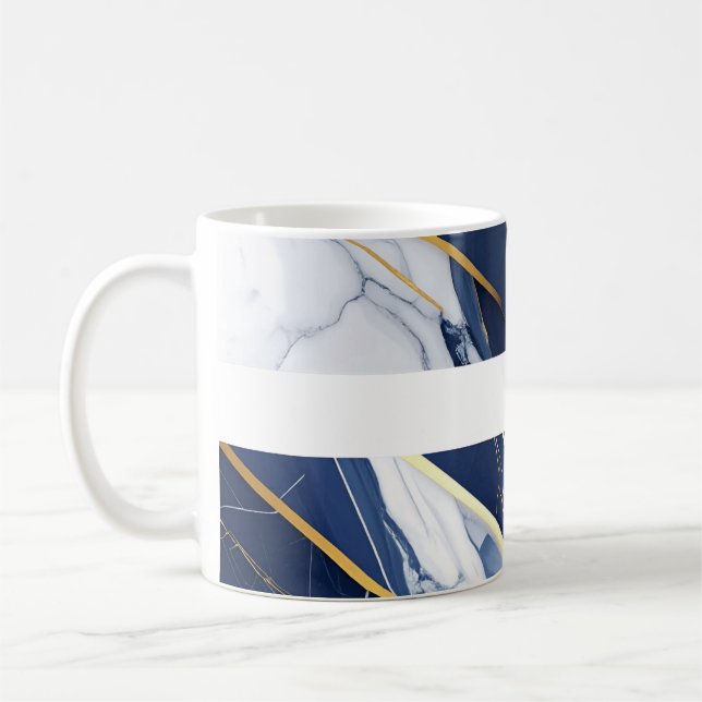 Luxury Navy Blue and Gold Marble Geometric Pattern Coffee Mug (Left)