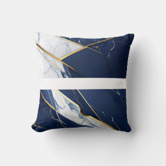 Luxury Navy Blue and Gold Marble Geometric Pattern Cushion