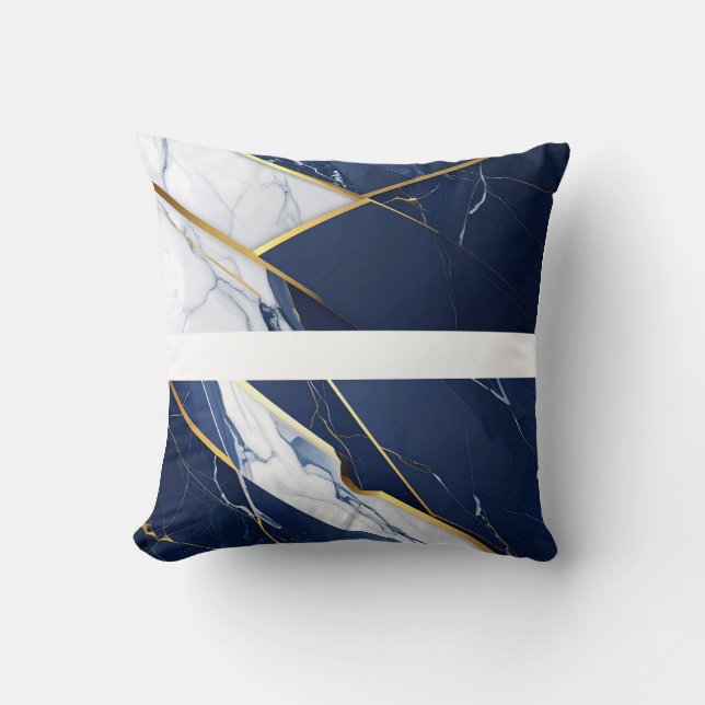 Luxury Navy Blue and Gold Marble Geometric Pattern Cushion (Front)