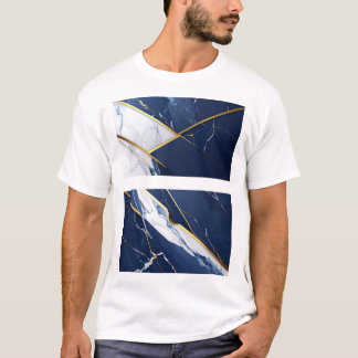 Luxury Navy Blue and Gold Marble Geometric Pattern T-Shirt