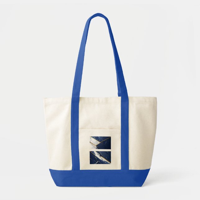 Luxury Navy Blue and Gold Marble Geometric Pattern Tote Bag (Front)
