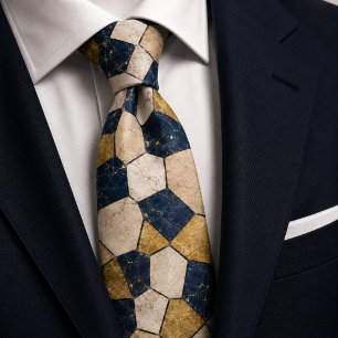 Luxury Navy Blue and Gold Marble Stone Mosaic Tie