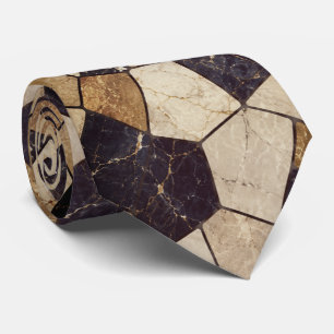 Luxury Navy Blue and Gold Marble Stone Mosaic Tie
