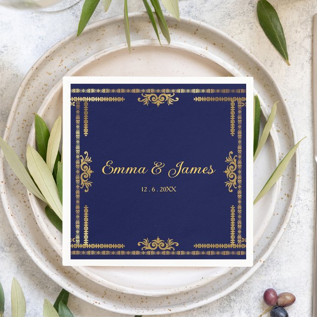 Luxury Navy Blue and Gold Wedding Napkin (Creator Uploaded)