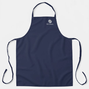 Luxury Navy Blue and Silver Personalised Monogram Apron