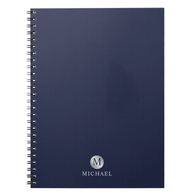 Luxury Navy Blue and Silver Personalised Monogram Notebook (Front)