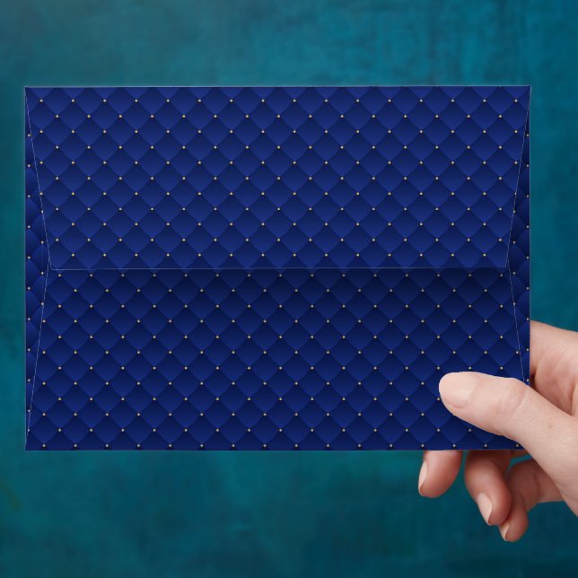 Luxury Navy Blue Gold Art Deco Invitation Matching Envelope (Hand)