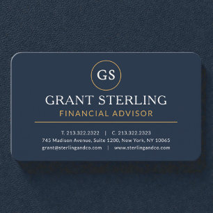 Luxury Navy Blue Gold Financial Advisor Business Card
