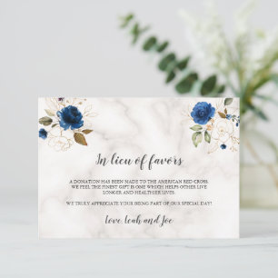 Luxury Navy Blue Gold Floral In Lieu of Favors Card