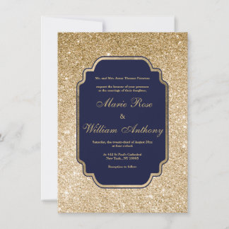 Luxury navy blue gold glitter Wedding Invitation