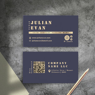 Luxury Navy Blue & Gold Shiny Bold Typography Business Card