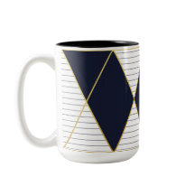 Luxury Navy Blue Gold Stripe Monogram Two-Tone Mug