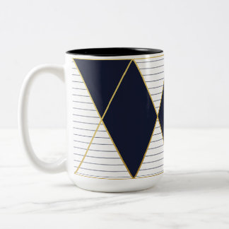 Luxury Navy Blue Gold Stripe Monogram Two-Tone Mug