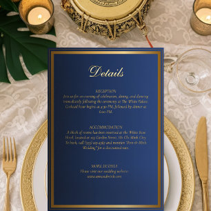 Luxury Navy Blue & Gold Wedding Details Card