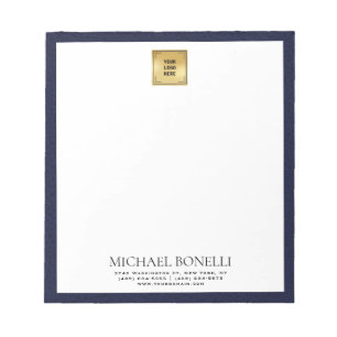 Luxury Navy Blue Leather Square Logo professional Notepad