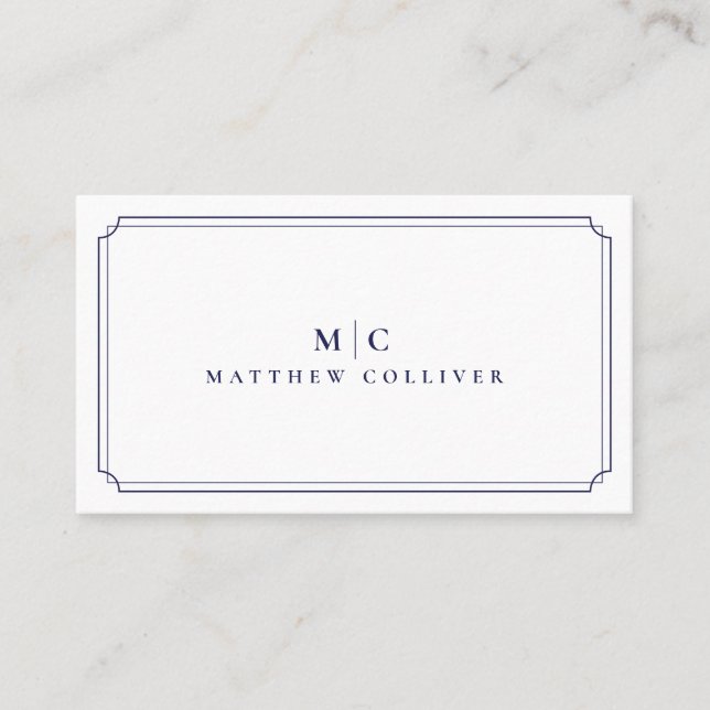 Luxury Navy Blue Monogram Business Card (Front)