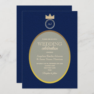 Luxury Navy Blue Monogram Wedding Invitation