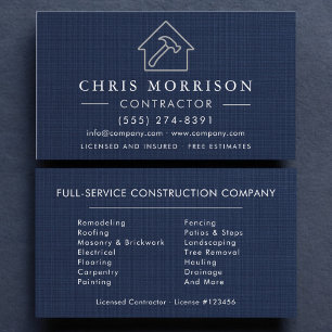 Luxury Navy Blue Silver Building Construction  Business Card