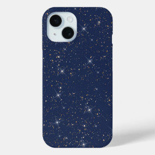 Luxury navy blue sparkle gold glitter pattern iPhone 15 case