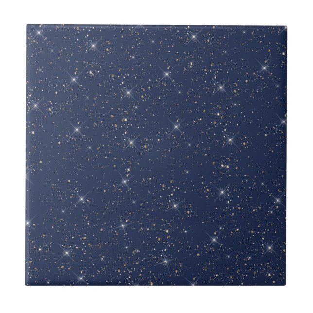Luxury navy blue sparkle gold glitter pattern ceramic tile (Front)