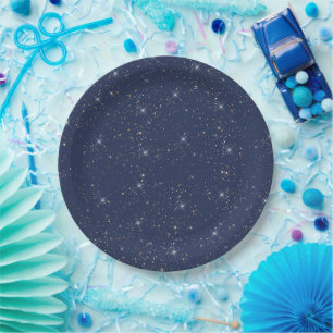 Luxury navy blue sparkle gold glitter pattern paper plate