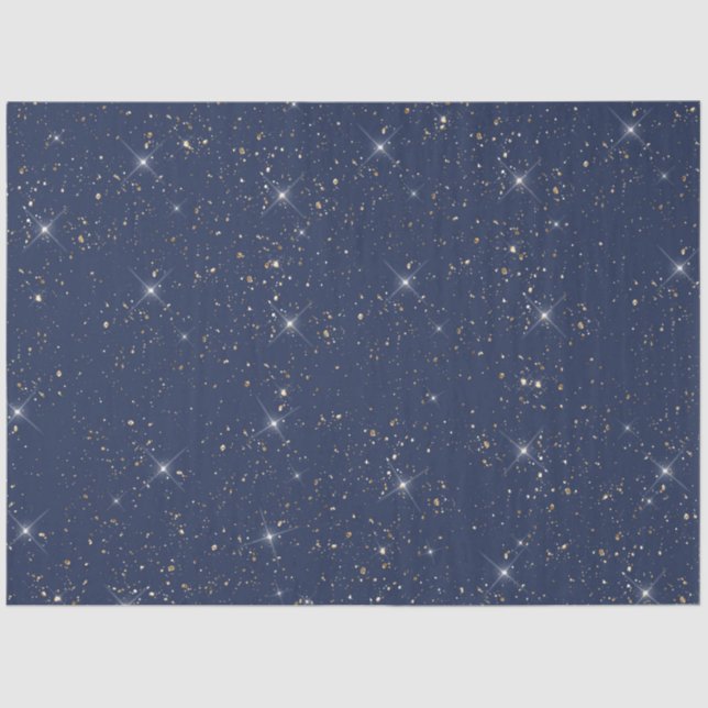 Luxury navy blue sparkle gold glitter pattern tissue paper (Front)