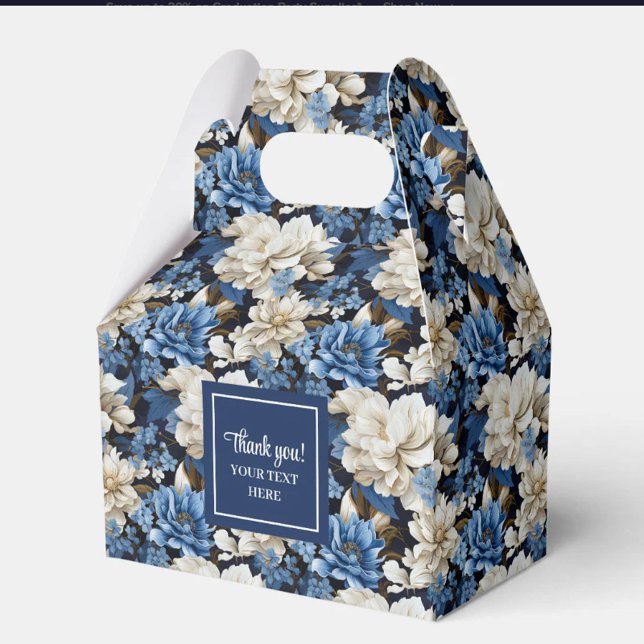 Luxury Navy Flowers Custom Name Floral Favour Box (Luxury Navy Flowers Custom Name Floral Favor Box)