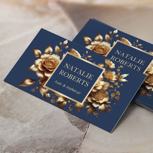 Luxury Navy & Gold Floral Beauty Salon & SPA Business Card
