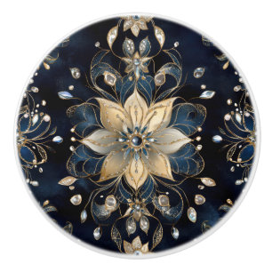 Luxury Navy Gold Floral Ceramic Knob