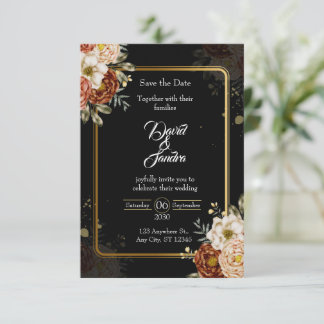 Luxury Navy & Gold Floral Wedding Invitation